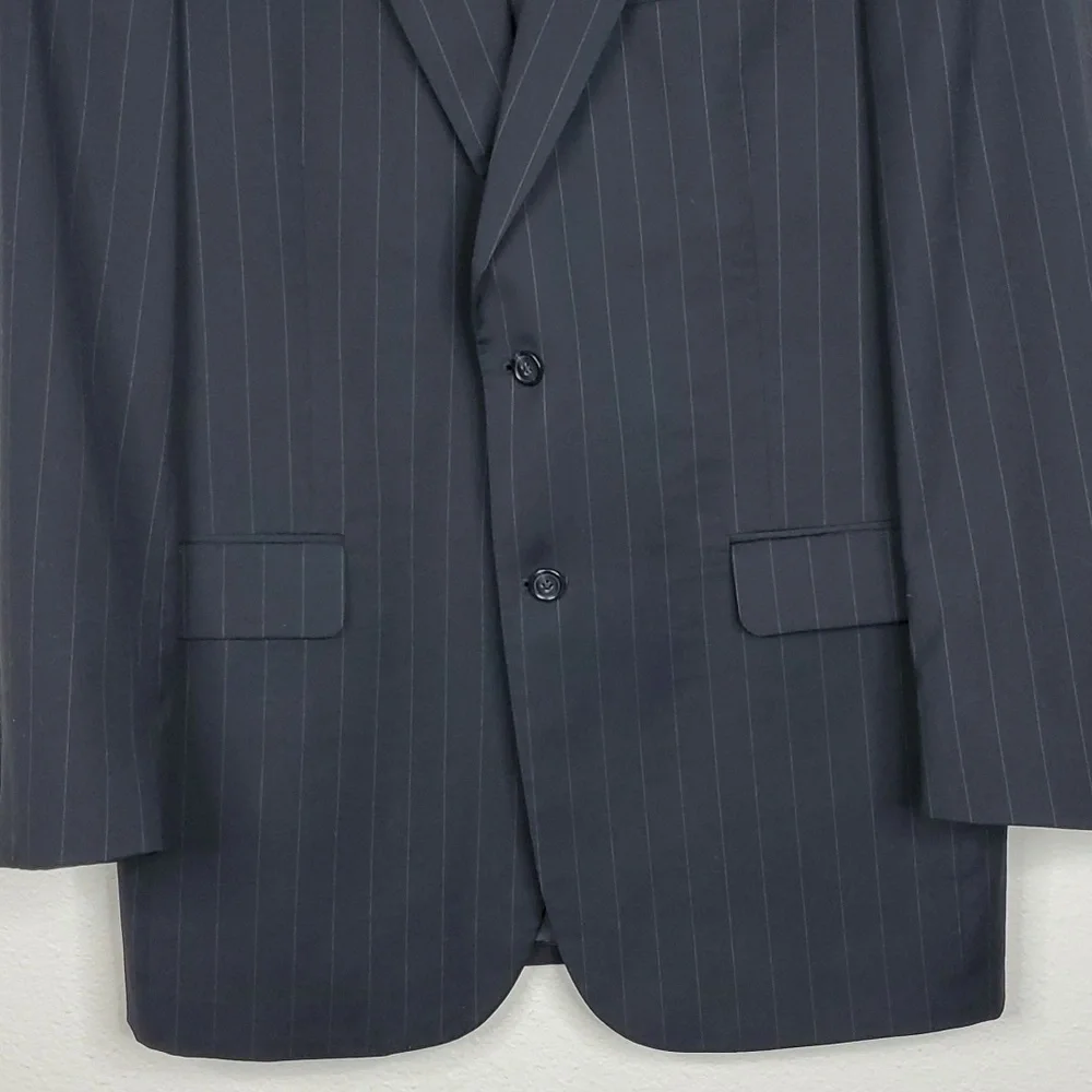 Jos A Bank Wool Blazer Subtle Pinstripe Navy Two Button Rear Vent Mens 42L